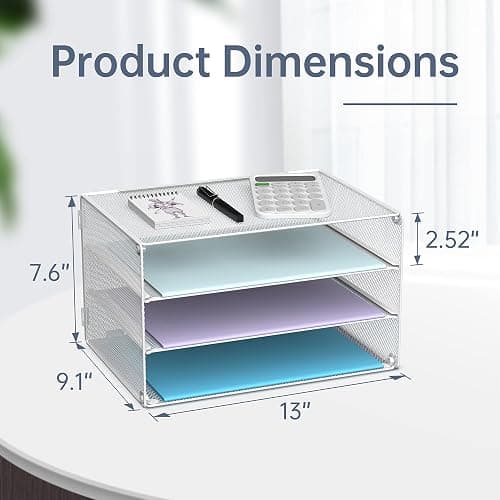 DALTACK 3 Tier Letter Tray Paper Organizer Mesh Metal Desk File Organizer for Home & Office, White thumbnail 2