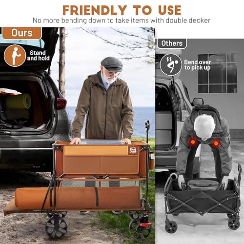 TIMBER RIDGE 400L Large Capacity Folding Double Decker Wagon with Brakes, 54" Extra Long Extender Wagon Cart, 450lbs Heavy Duty Collapsible Cart, All-Terrain Big Wheels for Camping, Sports, Shopping thumbnail 3