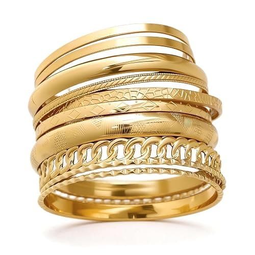 ÌF ME Gold Bangle Bracelets for Women, Indian Bangles Stackable Set, Multi Layer Textured 18K Gold Plated Chunky Bracelets Boho Jewelrys Set - Image 1