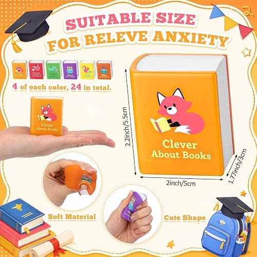 24 Pcs Stress Balls Toys Gift for Kids Back to School Gifts for Student Book Squishy's Fidget Toy Bulk First Day of School Party Favor Classroom Reward Prizes Foam Relief Toy for Exchange Gifts (Cute) thumbnail 2