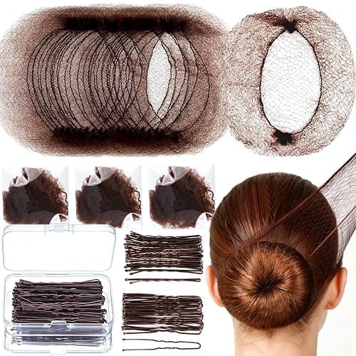 Teenitor Hair Net Set, Includes 20 Pcs Individually Packaged Hair Nets (20 inches) & 40 Pcs Hair Pins for Women Girls, Bun Maker, Brown - Image 1
