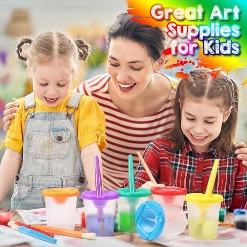 Marspark 40 Pcs No Spill Paint Cups with Lids for Kids - Kids Paint Cups Toddler Art Supplies, Washable Acrylic Watercolor Painting Containers with Brushes for Early Learning, Classroom, Art Crafts thumbnail 6