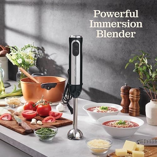 Powerful Immersion Blender, Electric Hand Blender 500 Watt with Turbo Mode, Detachable Base. Handheld Kitchen Gadget Blender Stick for Soup, Smoothie, Puree, Baby Food, 304 Stainless Steel Blades thumbnail 2