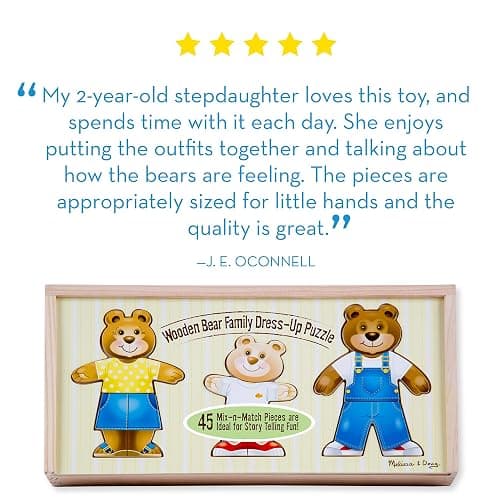 Melissa & Doug Wooden Bear Family Dress-Up Puzzle, 45 Pieces Mix and Match Outfits, Sorting & Matching Toy with Storage Case, Educational Puzzle for Toddlers Ages 3+ thumbnail 6