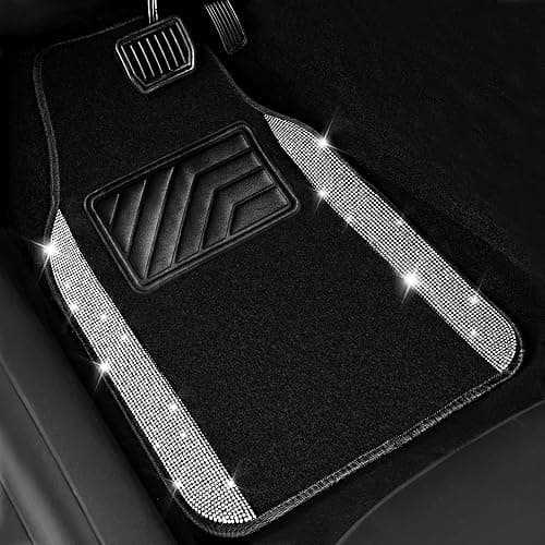 CAR PASS Bling Diamond Car Floor Mats, Shining Rhinestone Carpet Sparkly Glitter Crystal with Anti-Slip PVC Heel Pad Waterproof Universal Fit Automotive SUV,Sedan,Van,Cute Girl Women,4pcs Black Sliver thumbnail 2