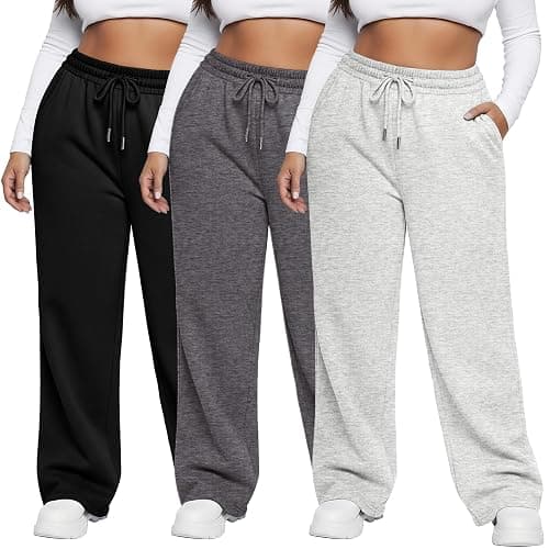 Neer 3 Pack Women's Plus Size Sweatpants Wide Leg Cargo Lounge Pants High Waist Ladies' Slacks Drawstring Jogger with Pockets - Image 1