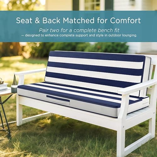 Codi Outdoor Bench Cushion 36 inch, Double Waterproof Patio Furniture Cushions Replacement for Swing, Porch, Couch, 36x18x3'', Breton Stripes - 36 x 18 In - Cabana Navy thumbnail 6