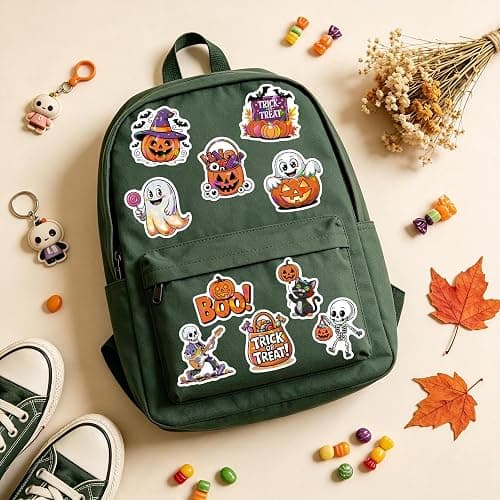 Lovyi 100pcs Halloween Holographic Stickers,Vinyl Halloween Party Favors | Cute Cartoon Pumpkin Ghost Bat Witch Spider Halloween Stickers,Removable Holographic Stickers,Halloween Party Favors thumbnail 6