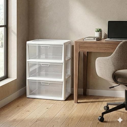 3 Drawer Storage Organizer, 3-Tier Wide Clear Plastic Drawer Storage - White, for Bathroom, Bedroom, Office, and Classroom Organization (White) thumbnail 8