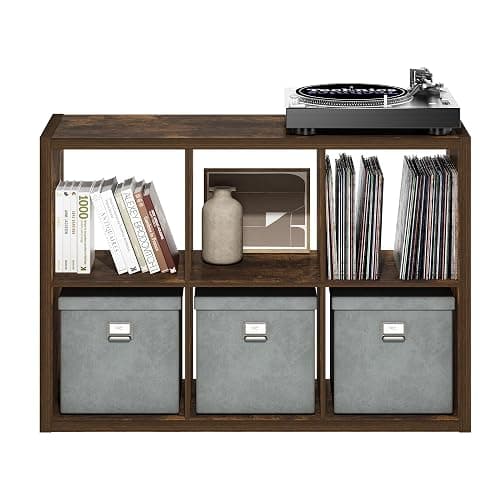 Furinno Cubicle 6-Cube Book Shelf, Extra Thick Frame Bookshelf, Amber Pine | 14.6" x 44" x 30", Horizontally & Vertically Reversible Bookcase with Open Back, for Living Room, Bedroom, Home Office thumbnail 9