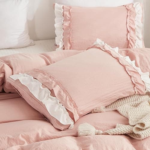 GETIYA Rosa Rüschen Bettwäsche 200x220 Weich Mikrofaser Bettwäsche Teenager Mädchen Damen Bettbezug Rüschen Dekoration Romantisch Rosa Bettwaesche Doppelbett mit 2 Kissenbezug 80x80 thumbnail 7