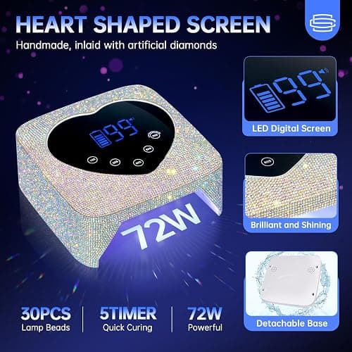 CHRISTINE SHELLY UV LED Nail Lamp 72W Rechargeable Sparkly Wireless Nail Dryer Gel Polish Light with 5 Timer Setting Professional Quick Dry Curing Lamp with Display Auto Sensor for Salon & Home thumbnail 3
