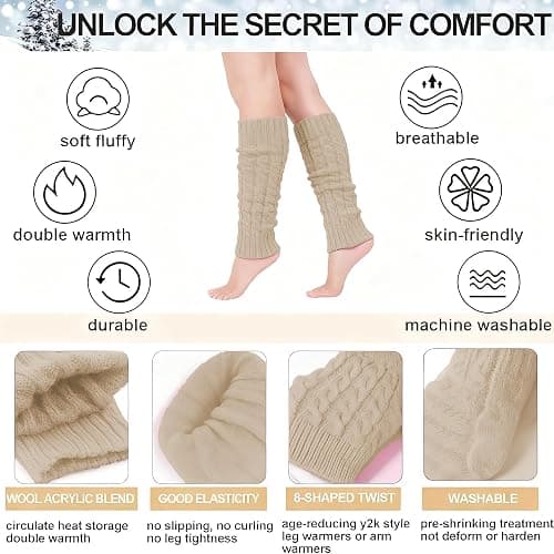 2 Pair Leg Warmers, Y2k Leg Warmers Women Kawaii Thigh High Socks Knee High Socks, Cable Knitted Long Socks thumbnail 5