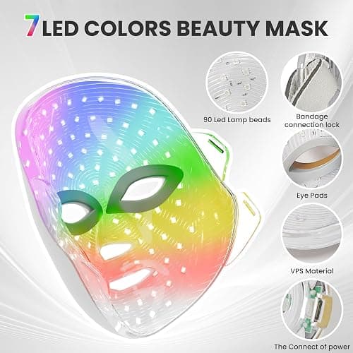 gelpal 7-1 Colors Red Light Therapy For Face，LED Facial Skin Care Mask,Red Light Mask for Face, LED Facial Mask Light,Salon or Home,White. thumbnail 2