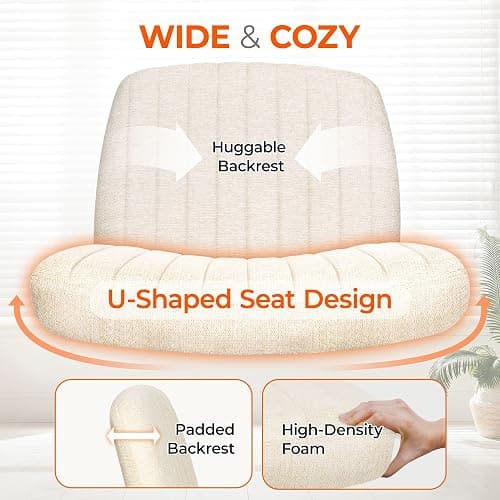 Orange Factory Criss Cross Chair Wheels Wide Cross Legged Office Desk Vanity Chair Comfy Fabric Armless Adjustable Swivel for Home Computer Task (Beige) thumbnail 4