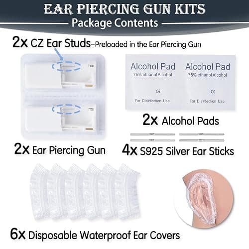 Ear Piercing Kit, Anzero 2 Pcs Disposable Ear Piercing Gun with Preloaded Ear Stud, at Home Self Ear Piercing Gun Kit - 5MM Earrings Stud thumbnail 2