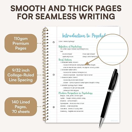 Decorably 5-Pack 140 Pages Gold Foiled Spiral Note Books College Ruled with Stickers, 8x10.5in Spiral Bound Cute College Ruled Notebook, 3-Hole Punched, Easy Tear-Off Perforated Pages - Work, School thumbnail 4