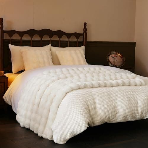 BENVWE Faux Fur Throw Blanket for Couch - Thickened Fluffy Soft Bubble Blanket for Living Room Home Decor - Mothers Day Birthday Gifts for Women Men, Cream White, 50" x 60", 1300GSM thumbnail 7