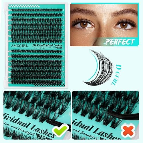 Lash Extension Kit 280Pcs,60D 80D Individual Lashes Clusters Kit,Lash Bond And Seal,Lash Remover For Eyelashes Extensions,Lash Applicator Tool For False Eyelash Cluster Kit At Home(D-Mix8-16mmKit) thumbnail 4