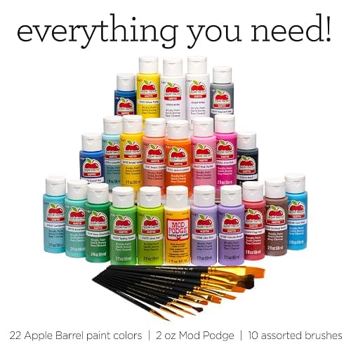 Apple Barrel Art Lessons Paint and Brush Set, 34 pc Kit Including 23 2 fl oz Apple Barrel Acrylic Paint Colors, 1 2 fl oz bottle of Mod Podge Matte, 10 FolkArt Brushes, 6 Video Lessons And More thumbnail 9