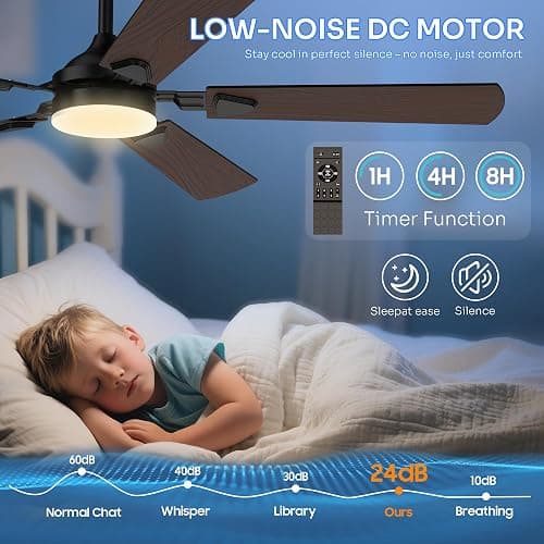 Crazypai Ceiling Fans with Lights, 52 Inch Modern Ceiling Fans with Lights | DC Reversible Motor, Noiseless, 3CCT, Ceiling Fan with Remote Control for Bedroom, Living Room, Apartment Indoor/Outdoor Use thumbnail 5