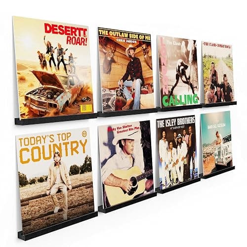 Emfogo Vinyl Record Shelf Wall Mount, 8 Pack Album Record Holder Wall, 12 inch Vinyl Record Storage Shelves Wall, Wood Record Display Black for Living Room - Image 1