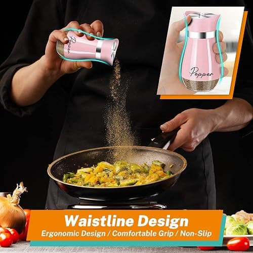 Salt and Pepper Shakers Set,4 oz Glass Bottom Salt Pepper Shaker with Stainless Steel Lid for Kitchen Cooking Table, RV, Camp,BBQ Refillable Design (Pink) thumbnail 6