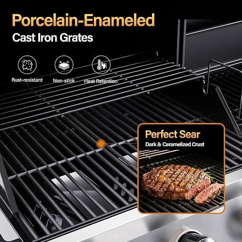 Sophia & William 3-Burner Gas and Charcoal Grill Combo with Offset Smoker - Dual Fuel BBQ Grill, 840 sq. in. Cooking Area, Heavy Duty Propane Barbecue for Outdoor Patio Cooking, Black thumbnail 5