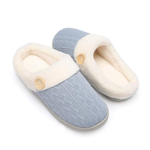Chantomoo Womens Slipper Warm Comfy Memory Foam House Slippers Knitted Shoes Faux Fur Lined Anti-Skid Rubber Sole Bedroom Cozy Indoor Outdoor Slippers - Image 1