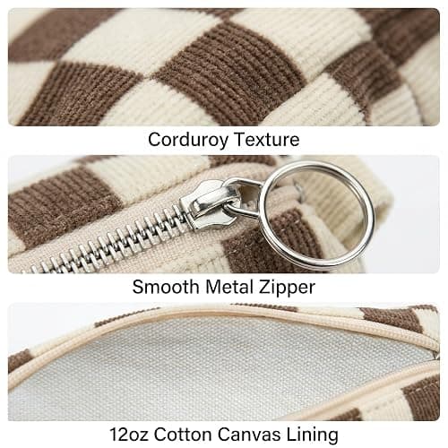 FRABUY Soft Corduroy Pencil Case Pen Pouch Organizer, Small Stationery Bag | Cute Crown Checkerboard Pouch, Smooth Zipper, Daily Cosmetics Holder, Compact Organizer for School Teen Girls, Women thumbnail 4