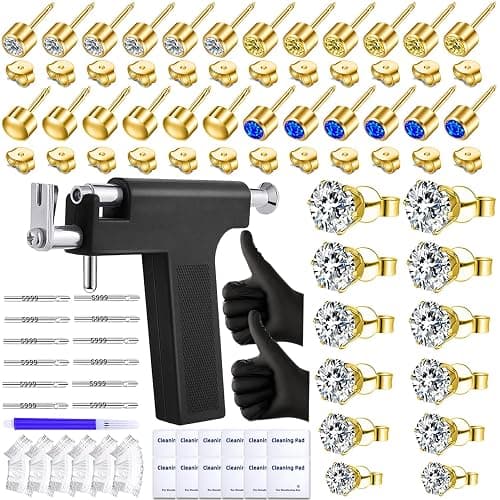Self Ear Piercing Gun Kit with 18 Pairs of CZ Ear Stud Piercing Tools with Multi-Purpose Ear Gun for Salon and Home Use - Image 1