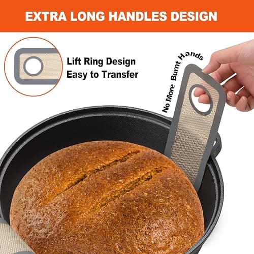 Silicone Bread Sling Dutch Oven - Best Japan Silicone. Non-Stick & Easy Clean Reusable Bread Baking Mat. With Extra Long Handles Baking Sheet Liner, 1 Grey pcs for Transferable Dough thumbnail 4