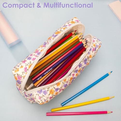 PAZIMIIK Vintage Quilted Makeup Bag Cosmetic Pouch for Brushes Pencils and Travel Make Up Accessories for Women and Girls,Little flower thumbnail 7