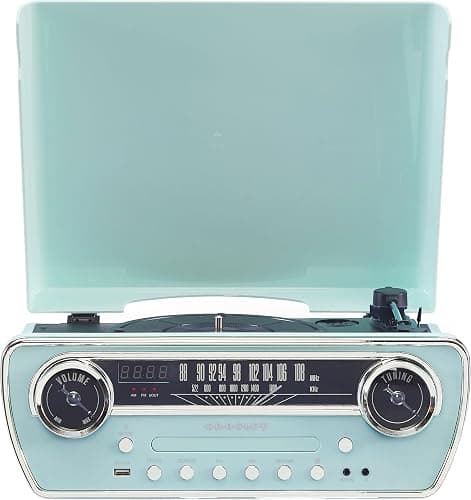 Crosley CR6047A-AB Powel 7-in-1 Bluetooth in/Out Vinyl Record Player with AM/FM Radio, CD Player, and Aux-in, Aqua Blue thumbnail 13