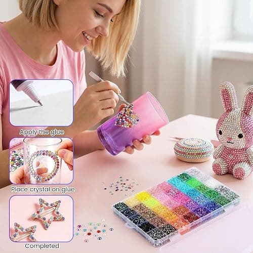 Bedazzler Kit with Rhinestones, DIY Resin Rhinestone Kit for Bedazzling, Multicolor 3mm Flatback Gems with 3Pcs B7000 Jewelry Glue for Diamond Art, Bedazzled Nail Art Crafting Makeup (30000) thumbnail 4