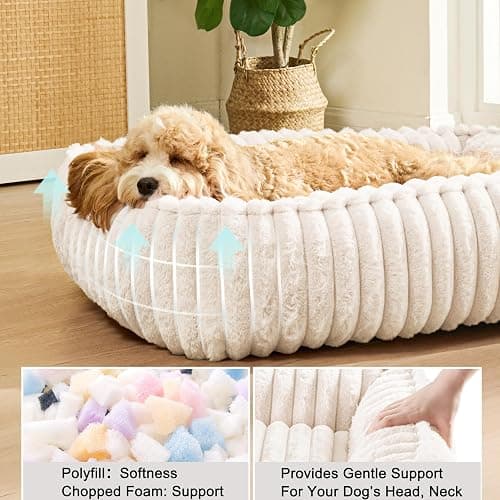Jolifield Orthopedic Large Dog Bed Calming Pet Sofa Bed 36''x28'' Ivory | Rectangle Plush Orthopedic Dog Couch Large Sized Dogs,Anti-Anxiety, Nonskid Bottom, Washable Soft Puppy Cuddler Up To 50 Lbs thumbnail 3