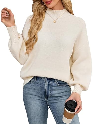 Libsorge Womens Oversized Cute Checkered Sweater Fall 2025 Trendy Preppy Chunky Knit Mock Neck Long Sleeve Pullover Sweaters - Image 1
