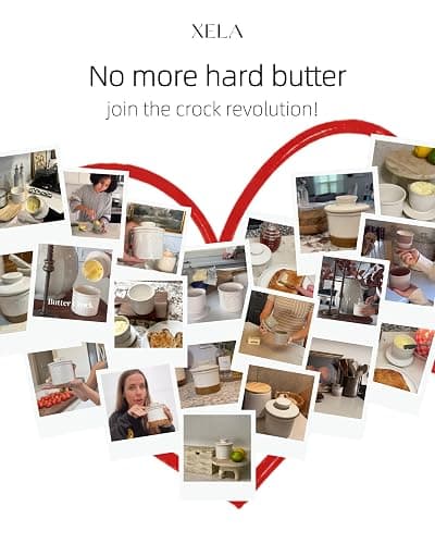 XELA - Ceramic Butter Crock - Butter Dish with Lid for Countertop - Keep Your Butter Perfectly Spreadable 24/7 - Embossed - Speckled White thumbnail 4