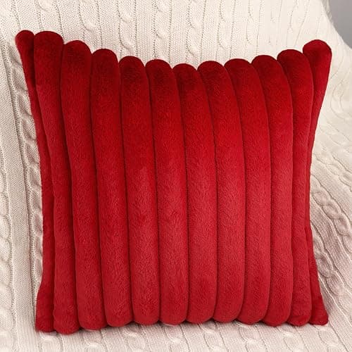 2 Pack 18x18 Pillow Cover Velvet Pillow Covers, Faux Fur Square Throw Pillow Covers for Living Room Decorations Throw Pillow Case, Throw Pillow Cover Cushion Cover for Home Sofa Bedroom Car, Red thumbnail 7