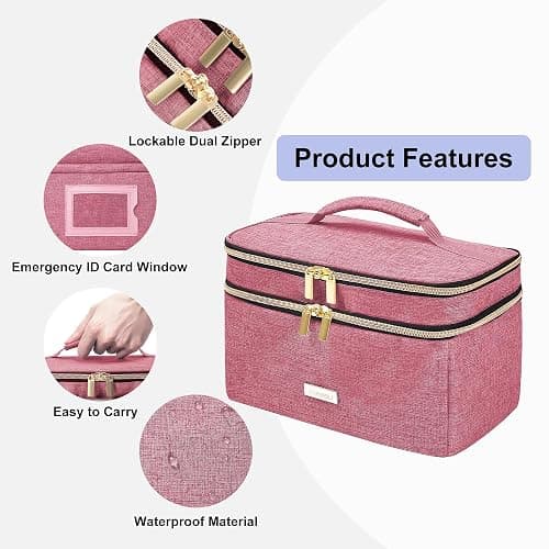 Lexeeco Medicine Storage Bag Pill Bottle Organizer with Portable Small Pouch Travel Medication Bottle Organizer for Emergency Home First Aid Box Kit (Red) thumbnail 5