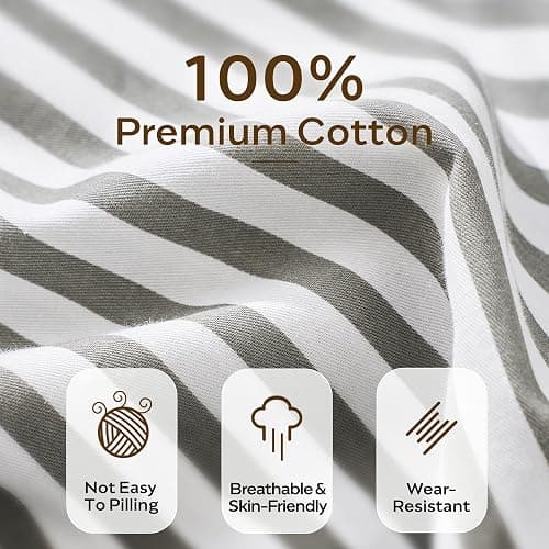 JELLYMONI 100% Cotton Classic Striped Queen Duvet Cover Set, Grey | Breathable Softness, Oeko-Tex Certified, Classic Stripes, 8 Corner Ties & Double Hidden Zipper thumbnail 3