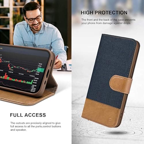 BEZ iPhone 8 Case, iPhone 7 Case, Phone Case Compatible with iPhone 7 / iPhone 8 / iPhone SE 2020, Flip Cover [Canvas Faux Leather] with Credit Card Holders, Kick Stand, Magnetic Closure, Blue Navy thumbnail 3