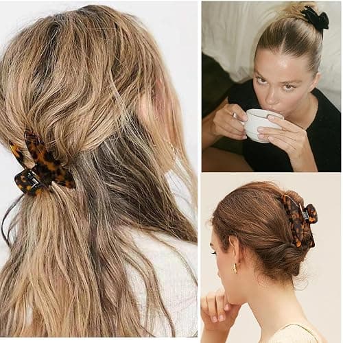 Big Claw Hair Clips for Women Girls Tortoise Hair Jaw Clips Large Hair Claw Clamps Celluloid Hair Clasp 2 Pack - Leopard claw clips + Big black hair claw thumbnail 6