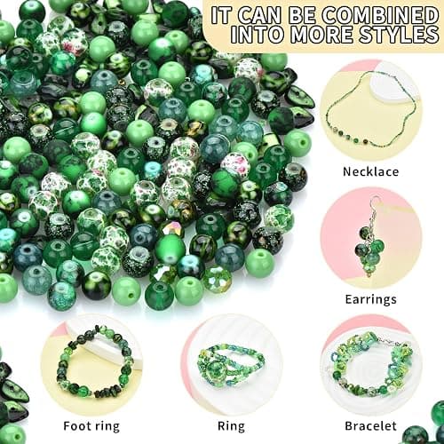 Glass Beads Jewelry Making Kit, Fresh Green Color-900pcs Include 8mm Assorted Beads, 4mm Bicone Crystal Beads, 2-4mm Spacer Seed Beads for DIY Bracelet, Earring Necklace Pendants Making Supplies thumbnail 3