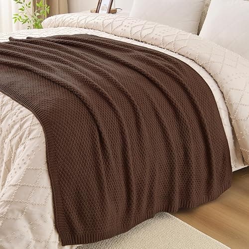 OnesCosy Dark Brown Throw Blanket, Chocolate Knit Throw Blanket for Couch, Soft Cozy Warm Lightweight Decorative Reversible Moss Stitch Knitted Blankets for Bed, 50x60 Inches, Chocolate Brown thumbnail 6