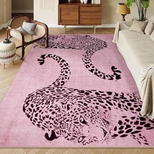 OJIA Leopard Print 8x10 Rugs for Living Room, Soft Pink Bedroom Rug Washable Area Rugs 8x10, Ultra-Thin Modern Dining Room Rug Stain Resistant Floor Carpet for Playroom Kids Room Nursery Office thumbnail 6