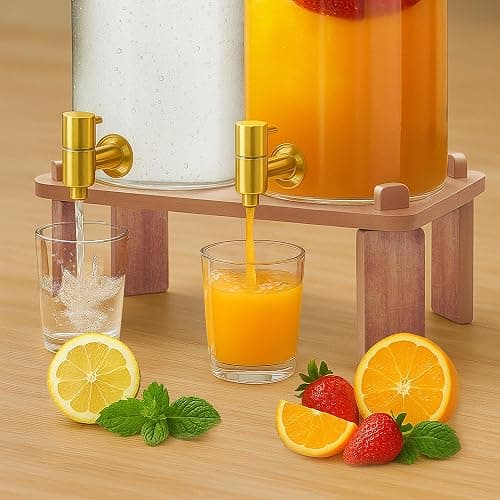 VERSSURE 2PCS Drink Dispenser, 1.5 Gallon Each Glass Beverage Dispenser with Wood Stand and Stainless Steel Faucet Ideal for Juice, Lemonade, and Tea,Large Drink Dispenser for Parties and Home Use thumbnail 8