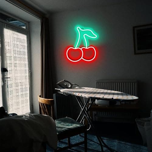 Cherry Neon Sign Red Green Cherries Neon Lights 7.5 * 8.9IN Cherry Neon Signs for Wall Decor, Cute Fruits LED Signs for Kids Room Restaurant Bar Fruit Shop Home thumbnail 3