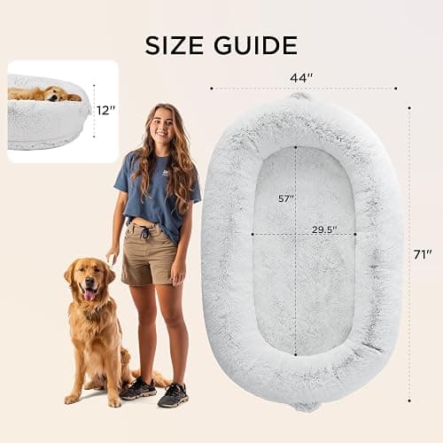 Bedsure Human Dog Bed, 71.0" x 44.0" x 12.0" Calming Giant Human Dog Bed for Adults People Fits Pet Families with Storage Pocket, Fluffy Faux Fur Orthopedic Pet Bean Bed, Frost Grey thumbnail 7