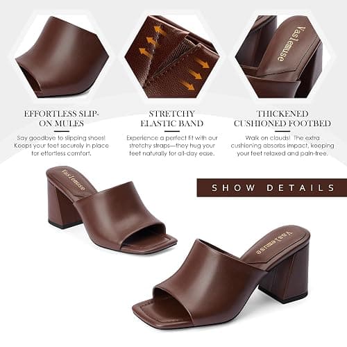 Vaslemuse Mule Heels For Women, Chunky Block Heeled Sandals, Square Open Toe Casual Comfort Slide Shoes thumbnail 6
